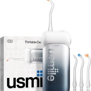usmile C10 Portable Water Flosser for Travel, 95-Day Battery, IPX7, Black | 180ml Tank, 4 Modes, 360° Nozzle, Cordless Oral Irrigator for Braces, Implants & Sensitive Teeth, Teeth Cleaner