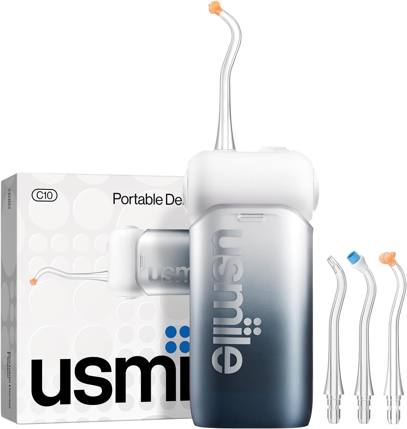 usmile C10 Portable Water Flosser for Travel, 95-Day Battery, IPX7, Black | 180ml Tank, 4 Modes, 360° Nozzle, Cordless Oral Irrigator for Braces, Implants & Sensitive Teeth, Teeth Cleaner