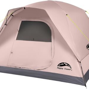 Happy Travel Camping Tent, 4 Person Dome Tents for Camping with Rainfly | Waterproof Clip Easy Setup Portable Family Tent with Mesh Windows, 20% More Headroom Backpacking Tents for Camping & Hiking