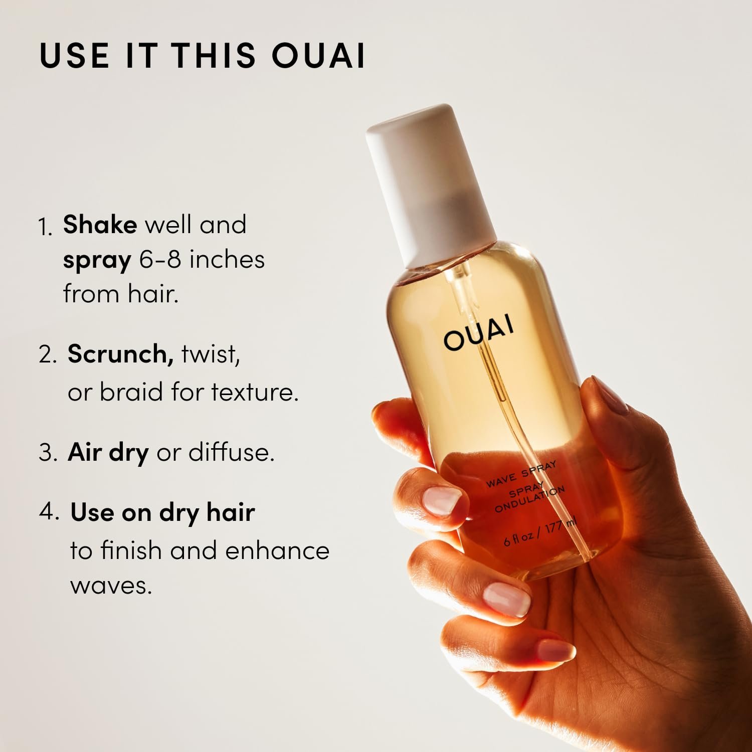 OUAI Travel Size Wave Spray - Texture Spray for Hair with Coconut Oil and Rice Protein - Adds Texture, Volume & Shine for Beach Waves - Paraben Free, Safe for Color & Keratin-Treated Hair (3 fl oz) - Image 7