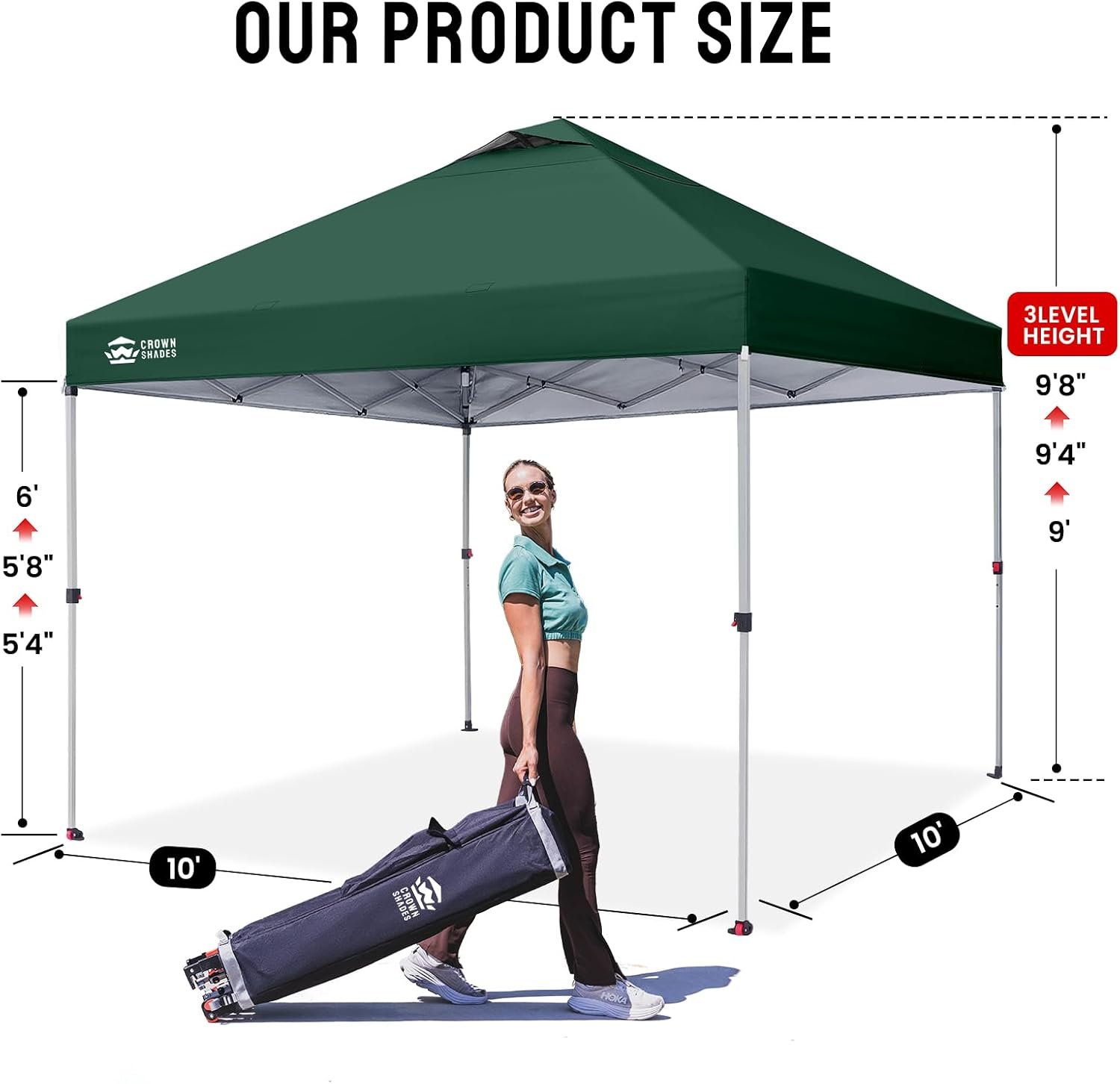 CROWN SHADES 10x10 Pop Up Canopy Tent with One Push Setup, Forest Green | Patented CenterLok, Easy Outdoor Sun Shade for Events, Parties, Camping - Gazebo with STO-N-Go Cover Bag, Silver-Coated Top - Image 6