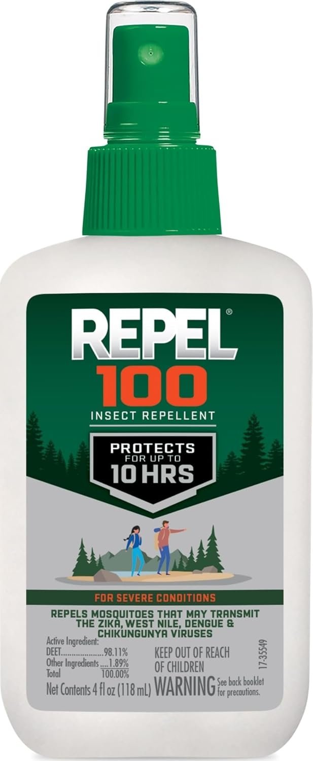 Repel 100 Insect Repellent, 4 Ounces, With DEET, 10-Hour Protection Long-Lasting Insect Repellent Pump Spray Repels Mosquitoes, Ticks, Gnats, Biting Flies, Chiggers And Fleas | Repels Mosquitoes, Ticks, Gnats, Biting Flies, Chiggers & Fleas, Lasts Up To 10 Hours, Compact Bug Spray For Outdoor Travel