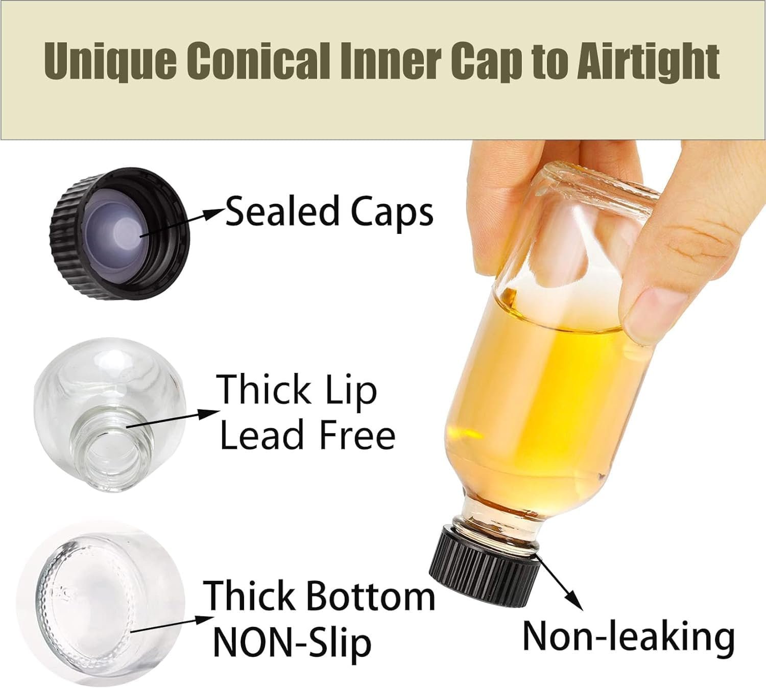 6pack 2oz Ginger Shot Bottles, Reusable Glass Shot Bottles with Caps | Leak-proof Airtight Lid| Mini Travel Bottles | Ideal for Ginger, Juice& Immunity Shots | Premium Food-Grade Glass - Image 3