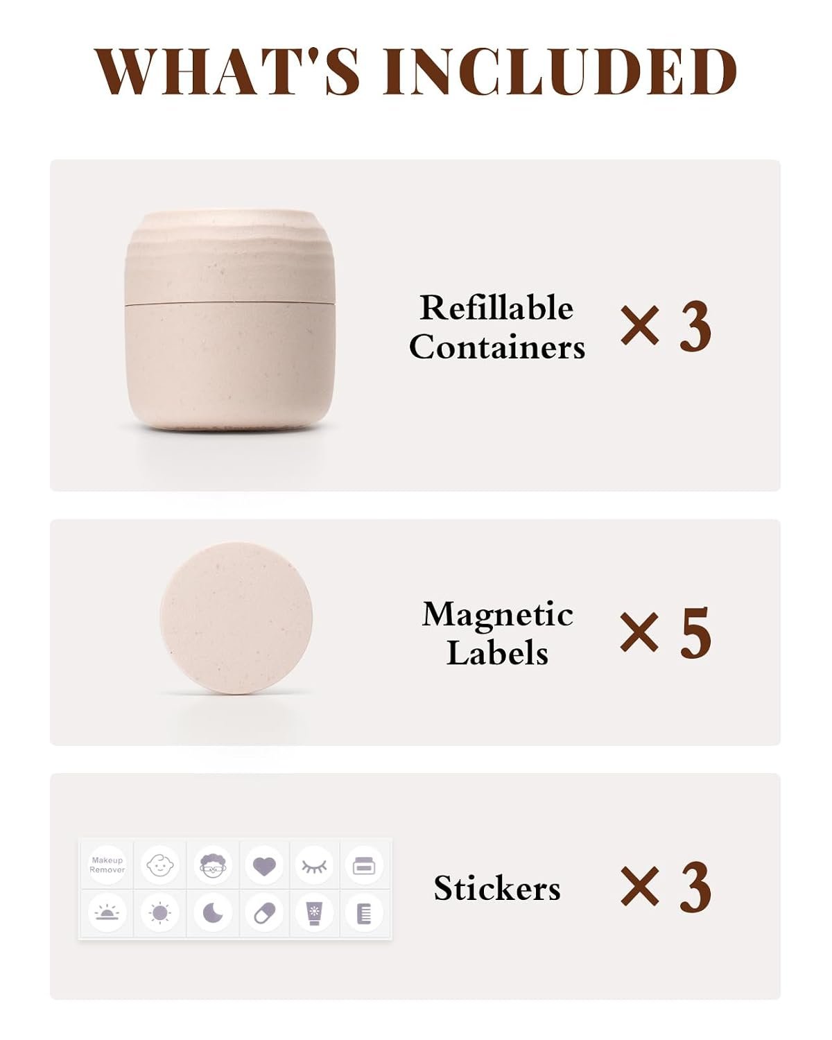 Lotour Refillable Containers, Travel Toiletry Jars, Beige 1oz 3 Pack | Plant-Based Material, Dual Thread Leakproof, TSA Compliant, Travel Friendly, Comes With Magnetic Labels & Crystal Stickers - Image 6