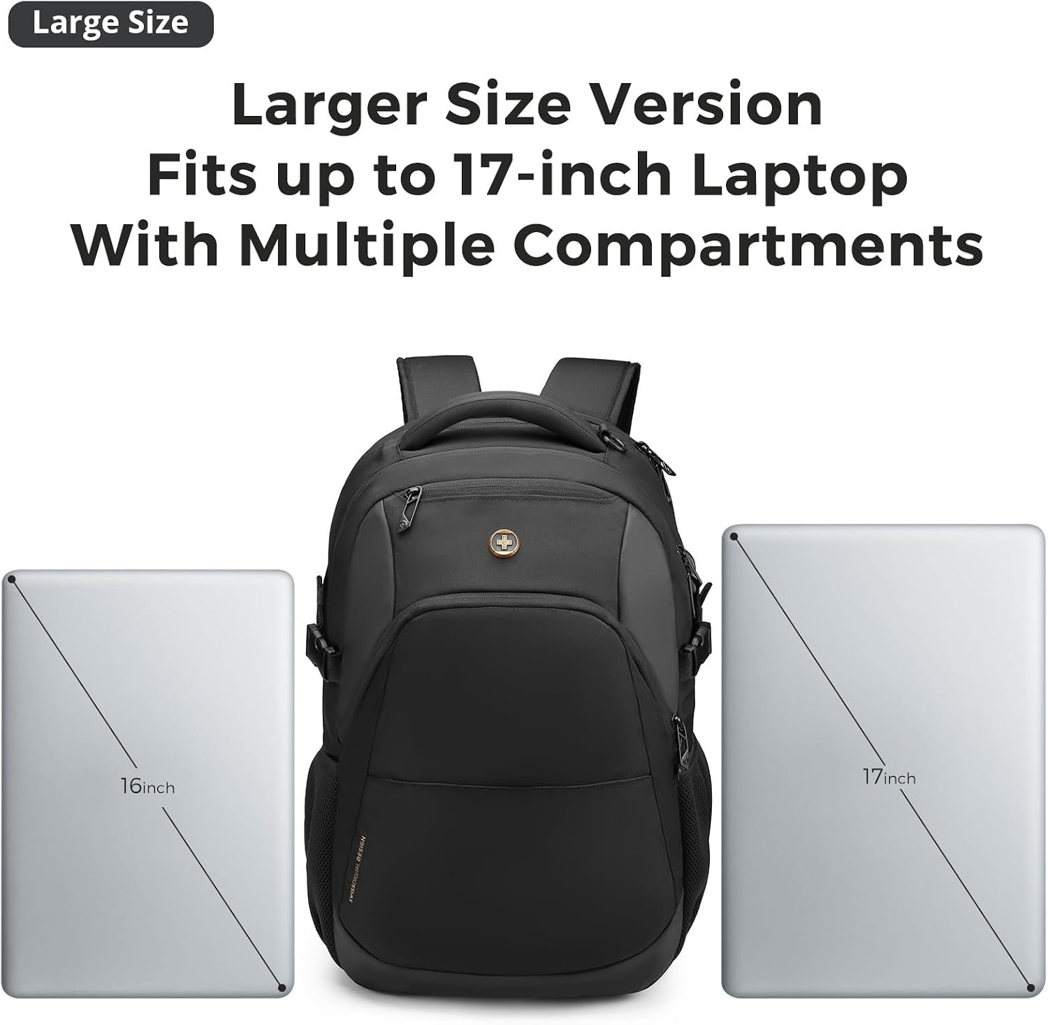 Swissdigital Design Backpack for Men & Women Fit 17 Inch Computer SD1671-01 | Travel Laptop Backpack, College Bag, Business Bag, with USB Charging Port, RFID Protetion Pocket, 35l Expandable, Black - Image 5