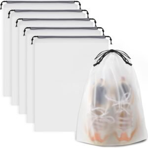 Clear Shoe Bags for Travel 5 PCS, Drawstring Travel Shoe Bags for Packing | 15.7" x 11.8" Waterproof Dustproof Portable Travel Shoe Storage Bag for Men and Women