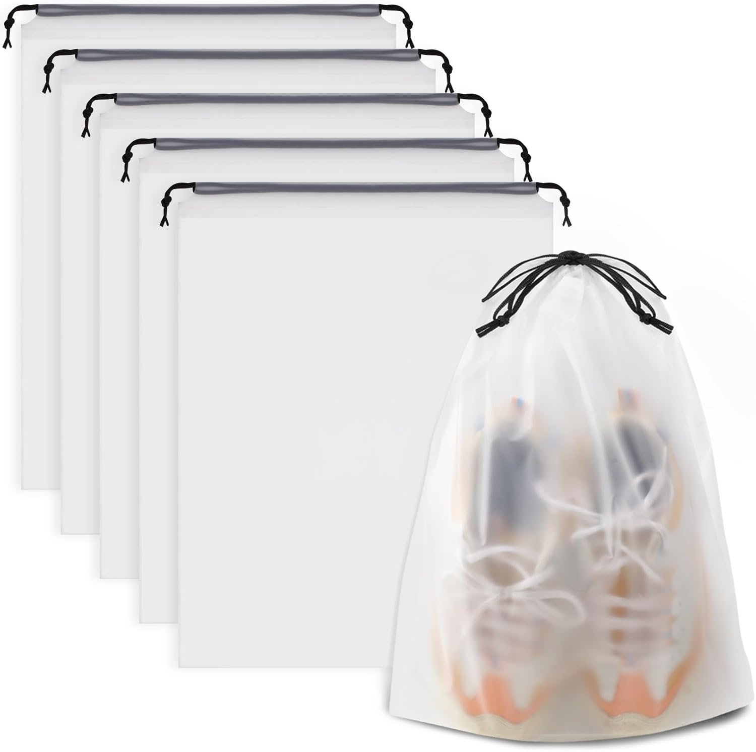 Clear Shoe Bags for Travel 5 PCS, Drawstring Travel Shoe Bags for Packing | 15.7" x 11.8" Waterproof Dustproof Portable Travel Shoe Storage Bag for Men and Women