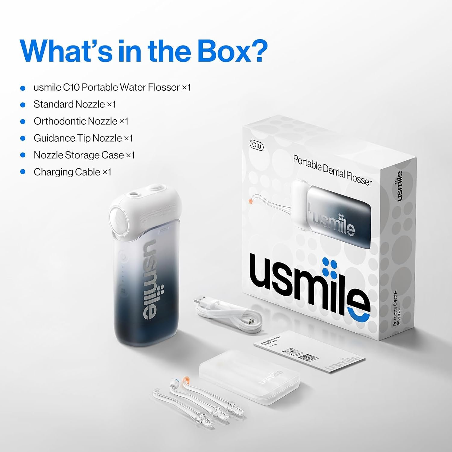 usmile C10 Portable Water Flosser for Travel, 95-Day Battery, IPX7, Black | 180ml Tank, 4 Modes, 360° Nozzle, Cordless Oral Irrigator for Braces, Implants & Sensitive Teeth, Teeth Cleaner - Image 9