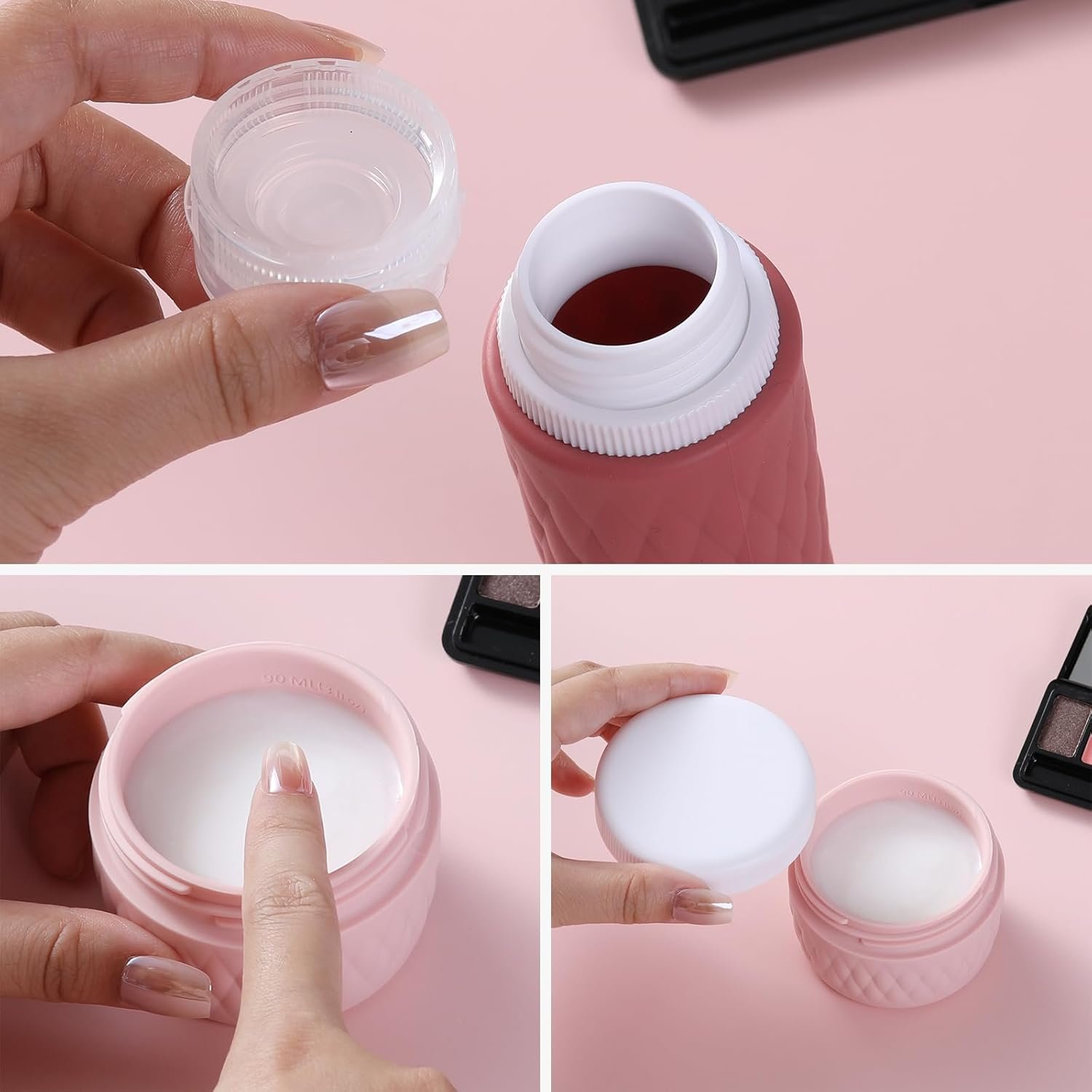 kuangre 8 Pack Travel Bottles for Toiletries - 3 OZ / 90 ML, | Leak Proof Silicone Containers with Clear Bag, Travel Size Toiletries for Lotions, Creams, Foundation, Shampoo, body wash and More | - Image 3