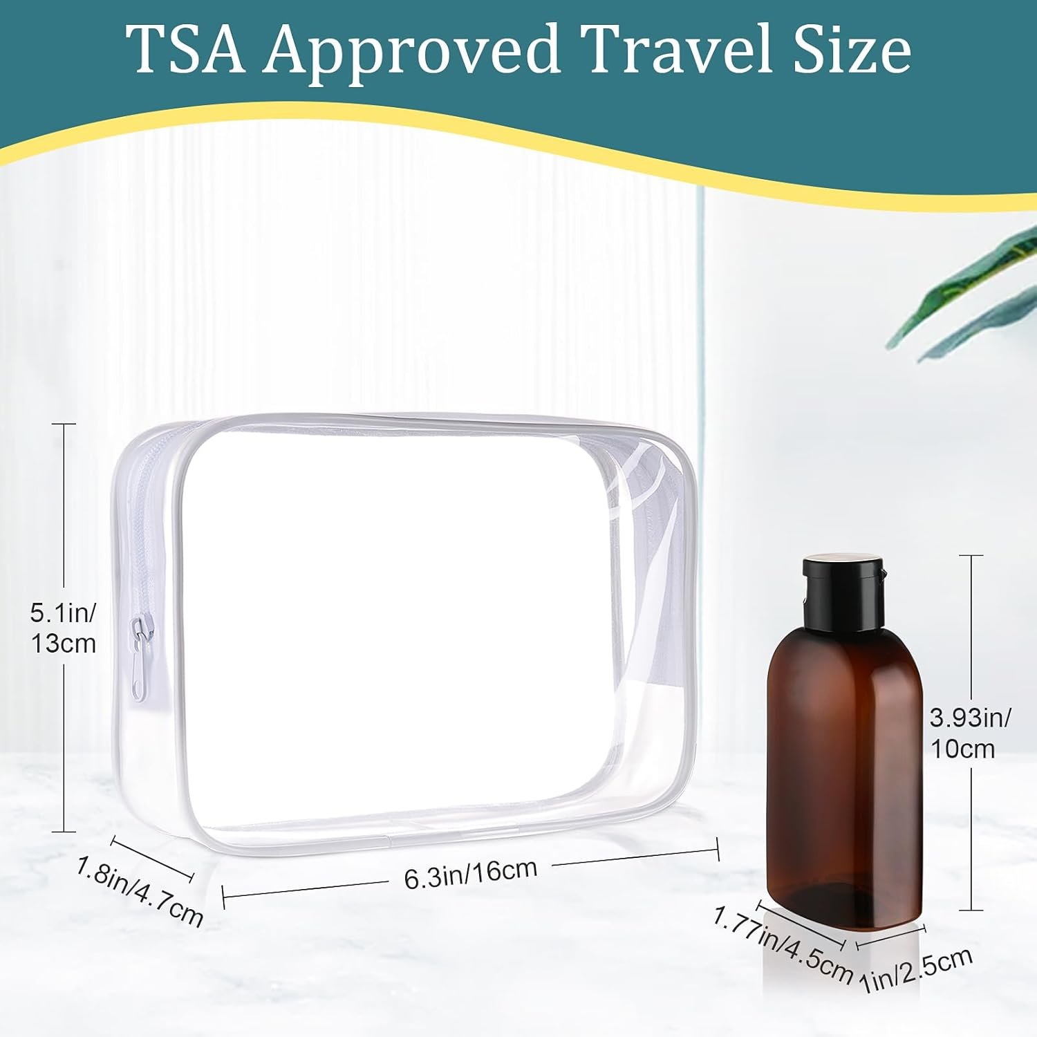 Cosywell 4 Pack 3.4 oz Preprinted Travel Bottles for Toiletries | Brown Bottles are Preprinted with SHAMPOO, CONDITIONER and BODY SOAP, One is Blank, Includes Flip Caps and a Toiletry Bag - Image 2