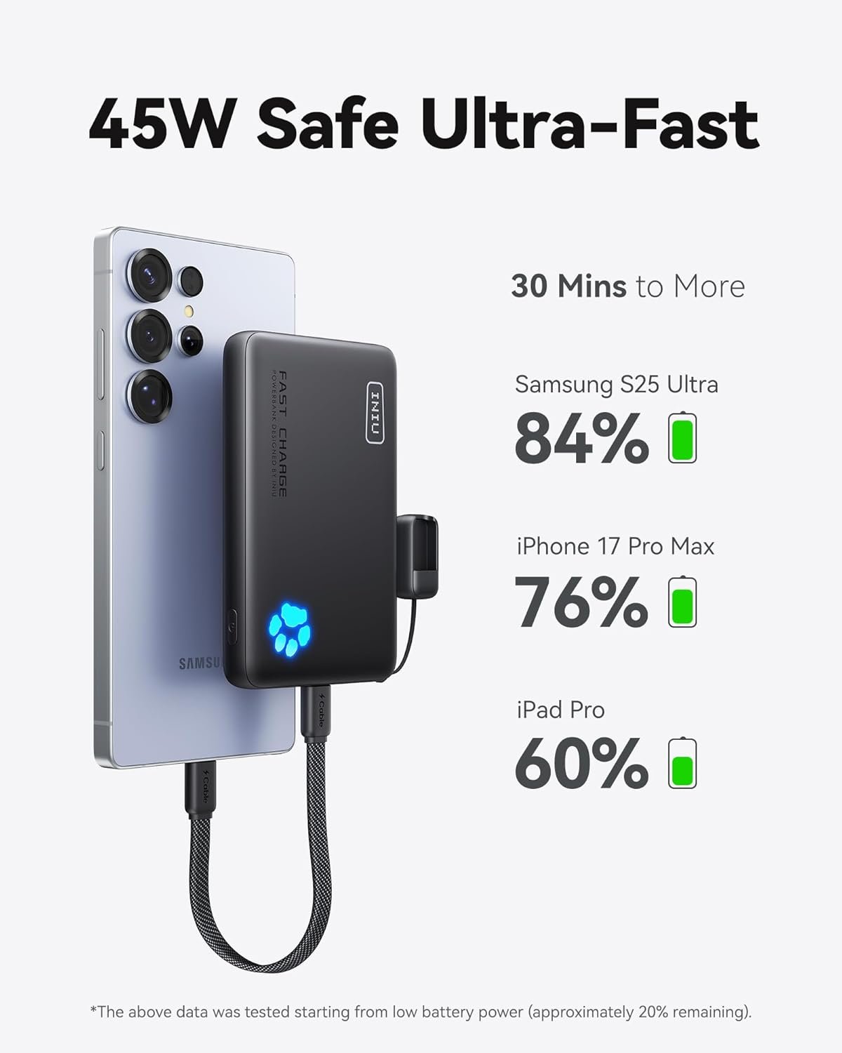 INIU 45W Fast Charging Portable Charger, Smaller 10000mAh Travel Power Bank | Flight-Safe, Detachable USB C Cable, Travel Essential, External Battery Phone Pack for iPhone 17 Samsung S26 iPad etc - Image 3