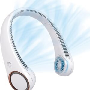 CIVPOWER Neck Fan: Portable Personal Neck Cooling Rechargeable Bladeless Fan - Hands Free 3 Speed 4000 mAh Battery USB Operated Wearable Headphone Design - Gift for Men Women Outdoor (White)