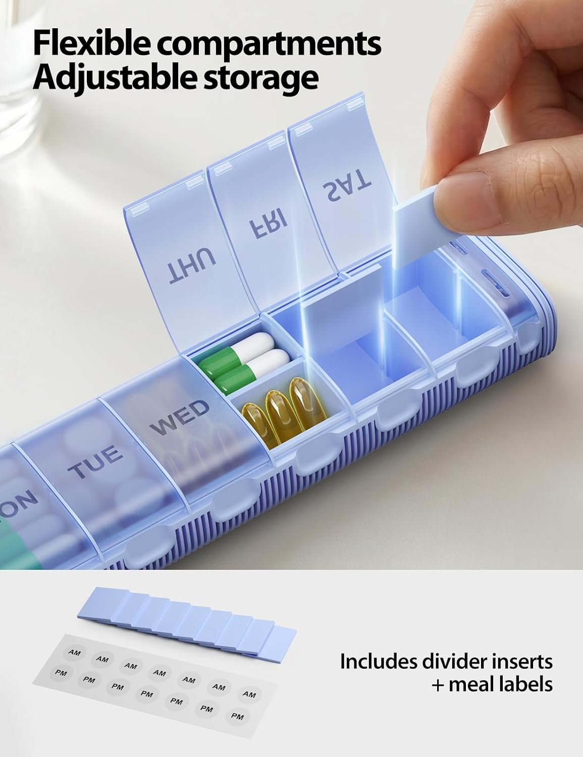 VAYDEER Metal Weekly Pill Organizer – Moisture-Proof Travel Pill Organizer with Built-in Desiccant Chamber and Airtight Lids – Large-Capacity Pill Box for Vitamins, Medicines & Supplements(Silver) - Image 6