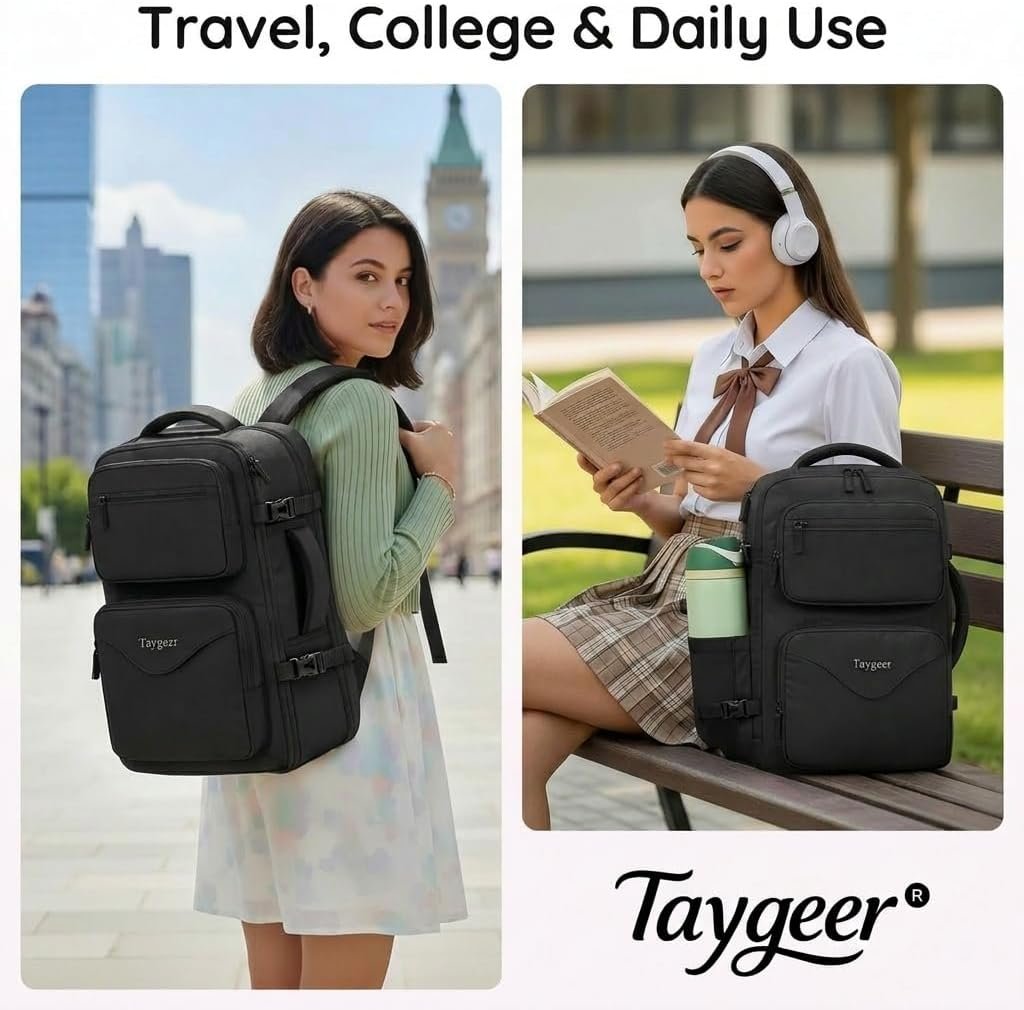 Taygeer Mochila De Viaje Para Hombre, TSA Travel Laptop Backpack for Men | Carry on Bag, Fits 15.6 Inch Laptop, Shoe Pouch, Water Bottle Pocket, Travel Gift for Men Business Work Black - Image 9