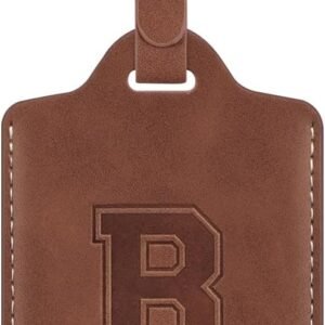 Luggage Tags for Suitcase Personalized Initial Leather Bag Tags | Embossed Travel Tags, 3 Info Cards, Privacy, Travel Essentials, Monogrammed Letter, Backpack Tags, Women and Men, Brown B