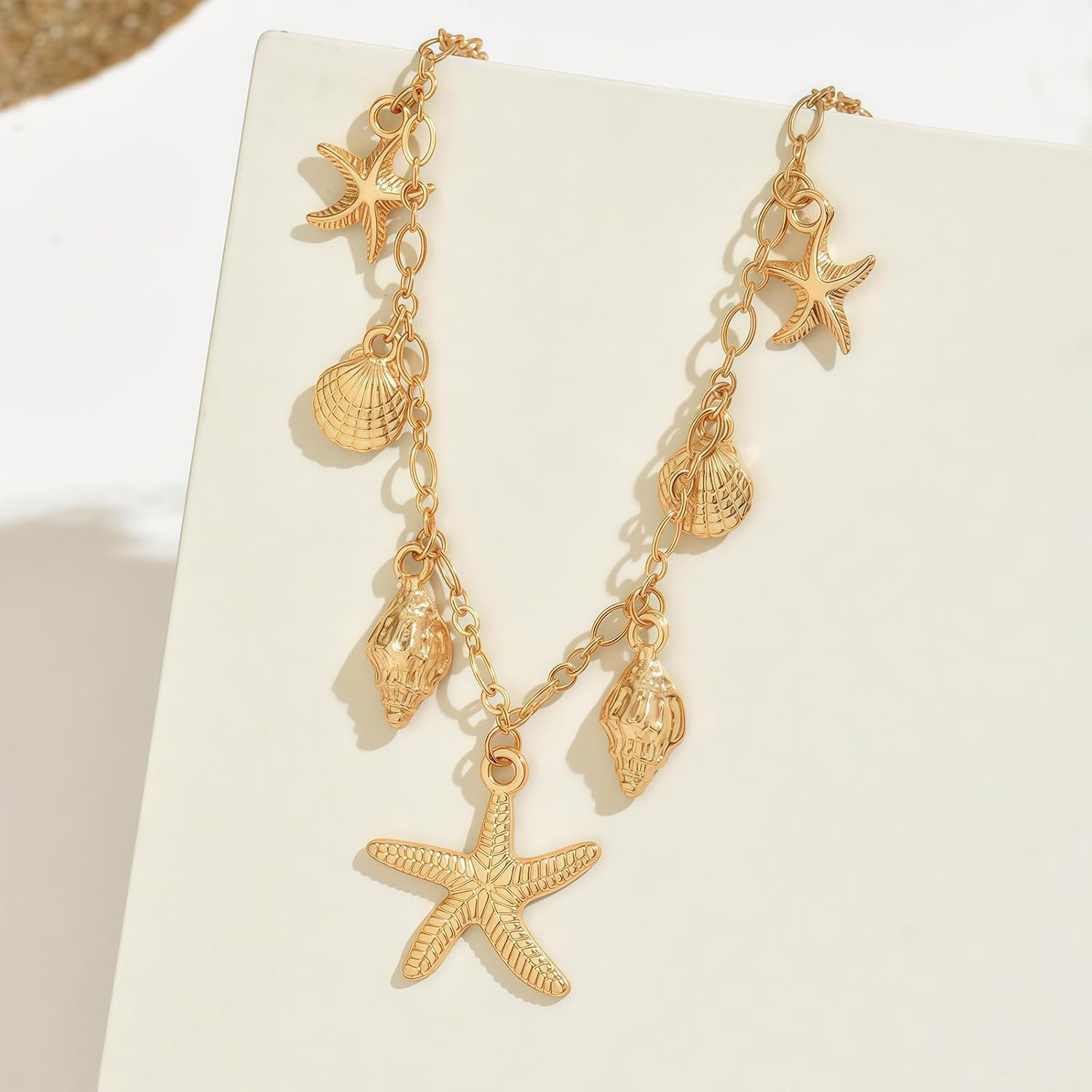 Nackiy Shell Starfish Necklace for Women, Boho Beach Vacation Jewelry | Gold Plated Layered Charm Necklace, Boho Bead Strands, Adjustable Fit, Pearl Shell Starfish Charms, Summer Jewelry Gift - Image 6