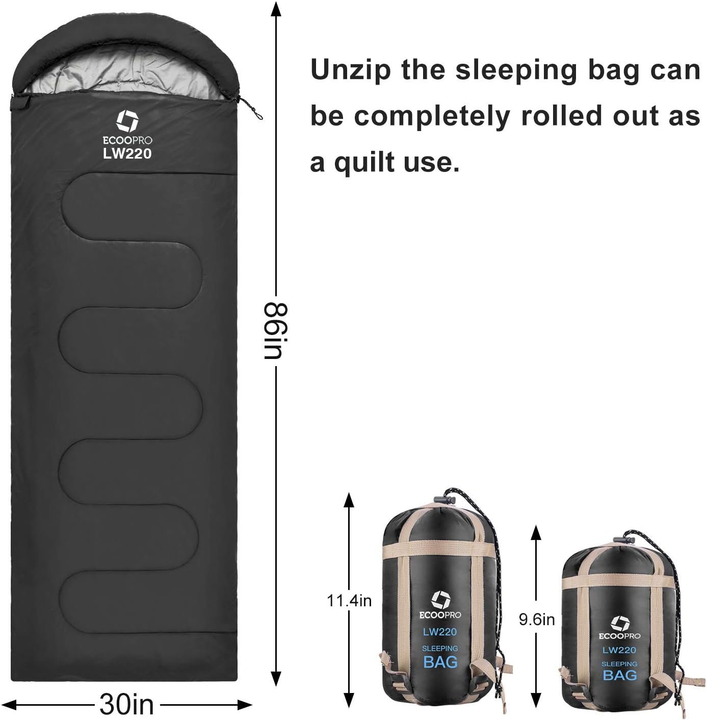 Warm Weather Sleeping Bag - Portable, Waterproof, Compact Lightweight, Comfort with Compression Sack - Great for Outdoor Camping, Backpacking & Hiking-83 L x 30" W Fits Adults - Image 2