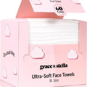grace & stella Face Towels Disposable - Travel Essentials (60 Count) | Ultra-Soft & Absorbent Face Wipes Towelettes - XL Facial Towels for Cleansing & Makeup Removal - Lint-Free Facial Tissue