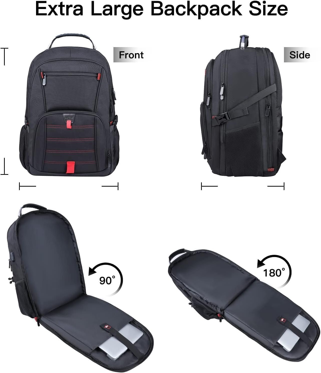ANTERK Extra Large Travel Laptop Backpack 17.3 In Carry on Backpack for Men | Travel Backpack Anti Theft Water Resistant College Bussiness TSA Airline Approved Work Computer Backpack, Black - Image 4