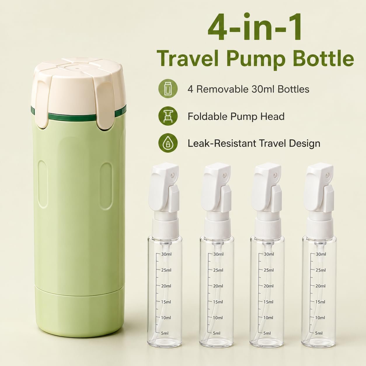 4-in-1 30ML Travel Size Dispenser Toiletries Bottles, Leak-Proof Refillable Containers Dispensers Labels Portable Toiletry Organizer Cup for Shampoo, Lotion, Soap Travel Essentials Green - Image 7