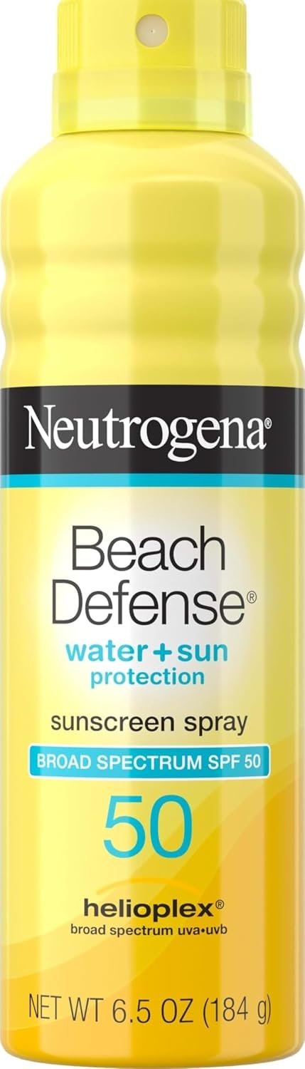 Neutrogena Beach Defense Sunscreen Spray, SPF 50, 6.5 oz | Face & Body, Broad Spectrum for UVA/UVB Protection, Lightweight Sunscreen, Water-Resistant up to 80 Minutes, Beach-Strength