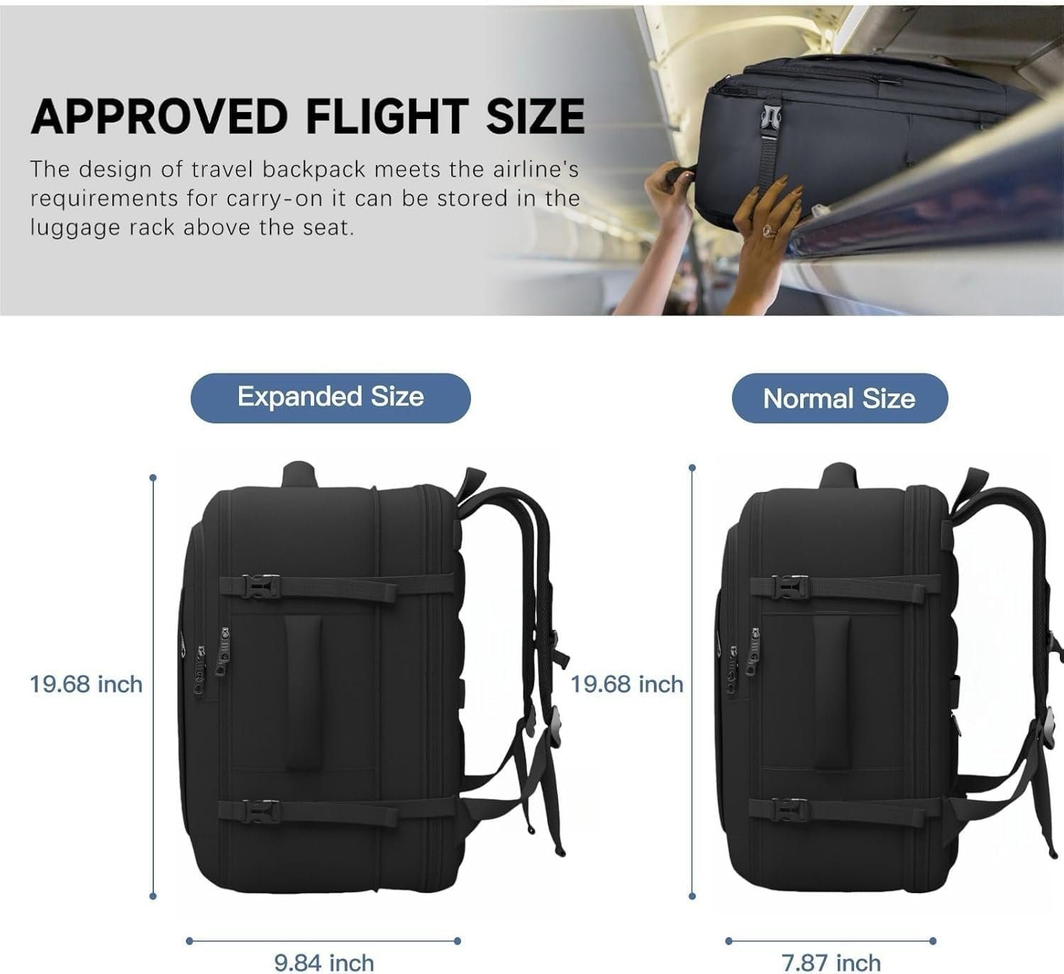 Carry On Backpack, Expandable Extra Large Travel Backpack for Men Women | 40L-50L Expandable, TSA Flight Approved, Shoe Compartment, Anti-Theft, Lightweight Weekender Backpack, Travel Gifts, Black - Image 3