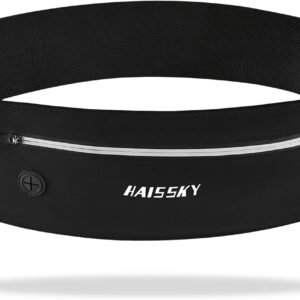 Slim Running Belt Fanny Pack for Men Women, Running Phone Holder, Waist Pack Runners Bag Money Belt with 3 Separate Zipper Pouch to Store Your Phone Key Money Safe, Waist Bag-Black