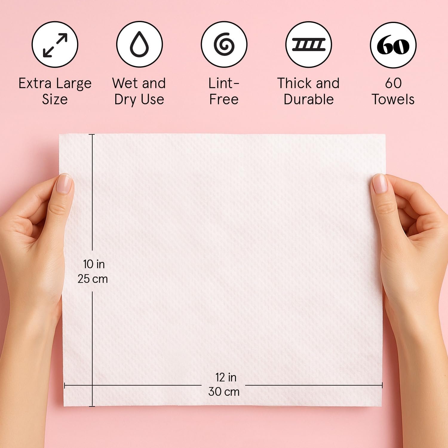grace & stella Face Towels Disposable - Travel Essentials (60 Count) | Ultra-Soft & Absorbent Face Wipes Towelettes - XL Facial Towels for Cleansing & Makeup Removal - Lint-Free Facial Tissue - Image 7