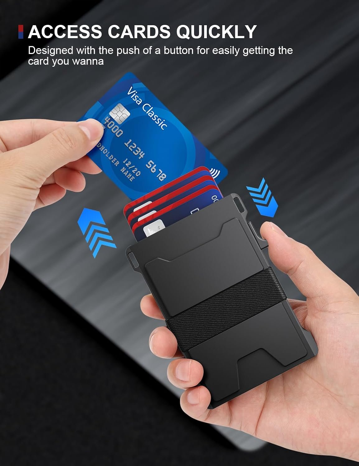 dwnkove Slim Card Holder Wallet for Men, Upgrade Minimalist Metal Pop Up Wallets, Ultra-Thin Design, Smart Wallet for Men, Front Pocket RFID Blocking Wallets, Holds 12+ Cards Plus Cash - Image 2