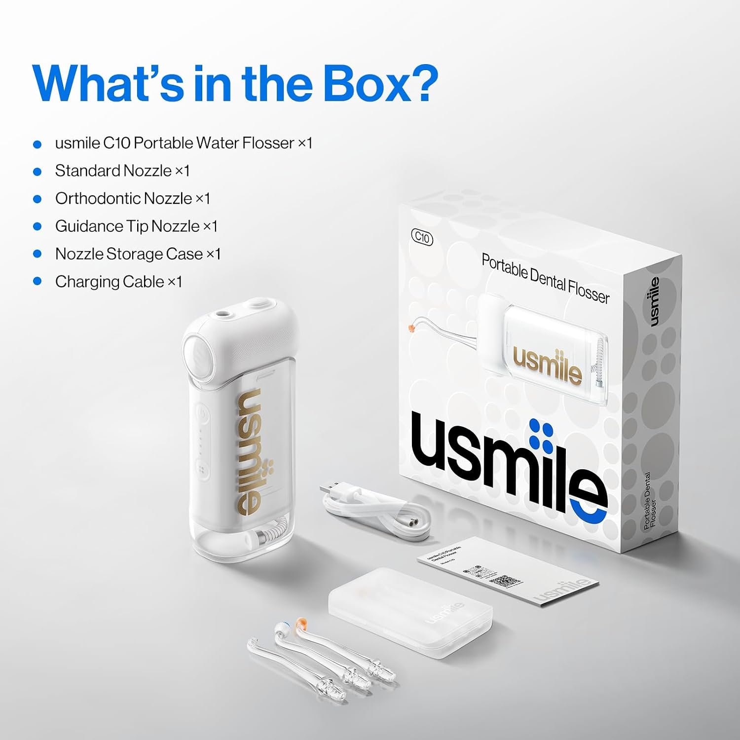 usmile C10 Portable Water Flosser for Travel, 95-Day Battery, IPX7, White | 180ml Tank, 4 Modes, 360° Nozzle, Cordless Oral Irrigator for Braces, Implants & Sensitive Teeth, Teeth Cleaner - Image 8