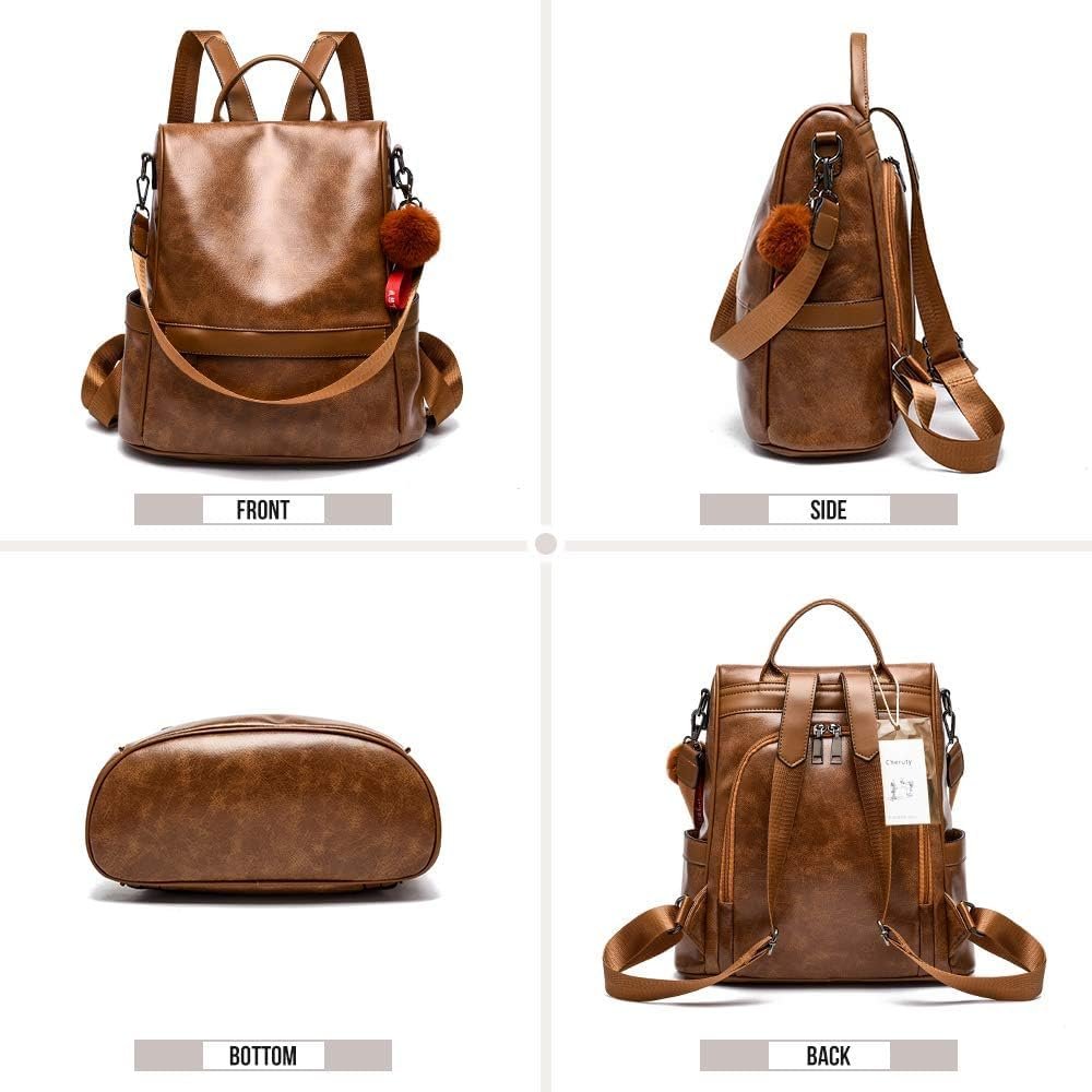 CHERUTY Women Backpack Purse PU Leather Anti-theft Casual Shoulder Bag Fashion Ladies Satchel Bags - Image 7