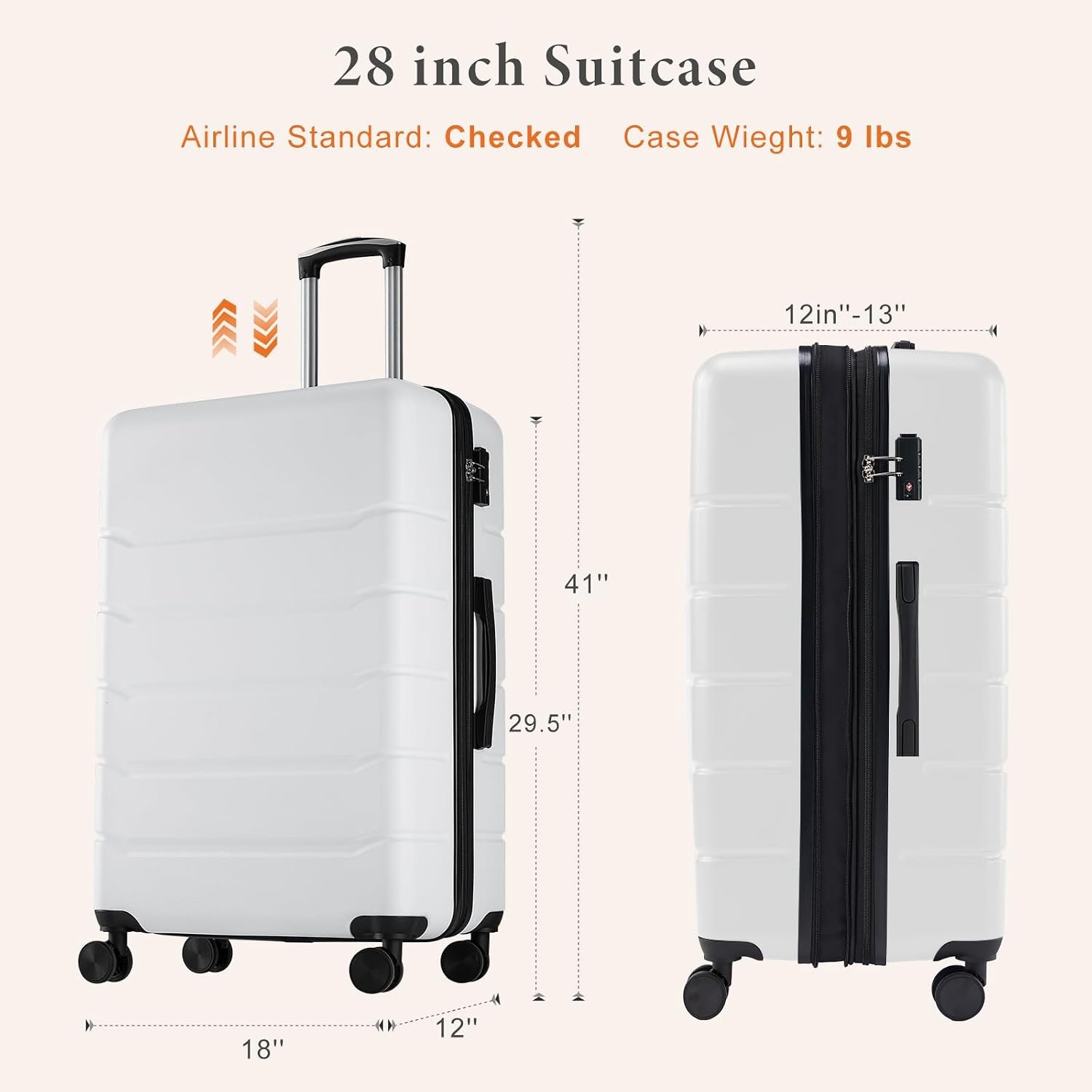 Sweetcrispy 28 Inch Checked Luggage, Suitcase with Spinner Wheels | Expandable, ABS Hard Shell, Lightweight, Rolling, Smooth, TSA Lock, Business Trips and Daily Vacations, Cream White - Image 9