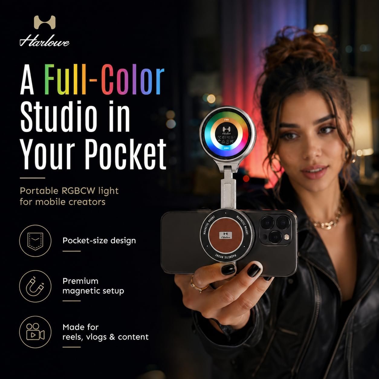 Sol 5 Spectra MagSafe RGB Video Light Standard Kit, RGBCW Pocket Video Light for iPhone, Portable Mobile Studio Lighting System for Content Creation, Vlogging, Live Streaming & Photography - Image 4