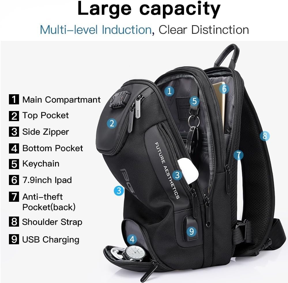 BANGE Men's Sling Backpack - Waterproof Crossbody Bag, Multi-Purpose Shoulder Bag - Image 2