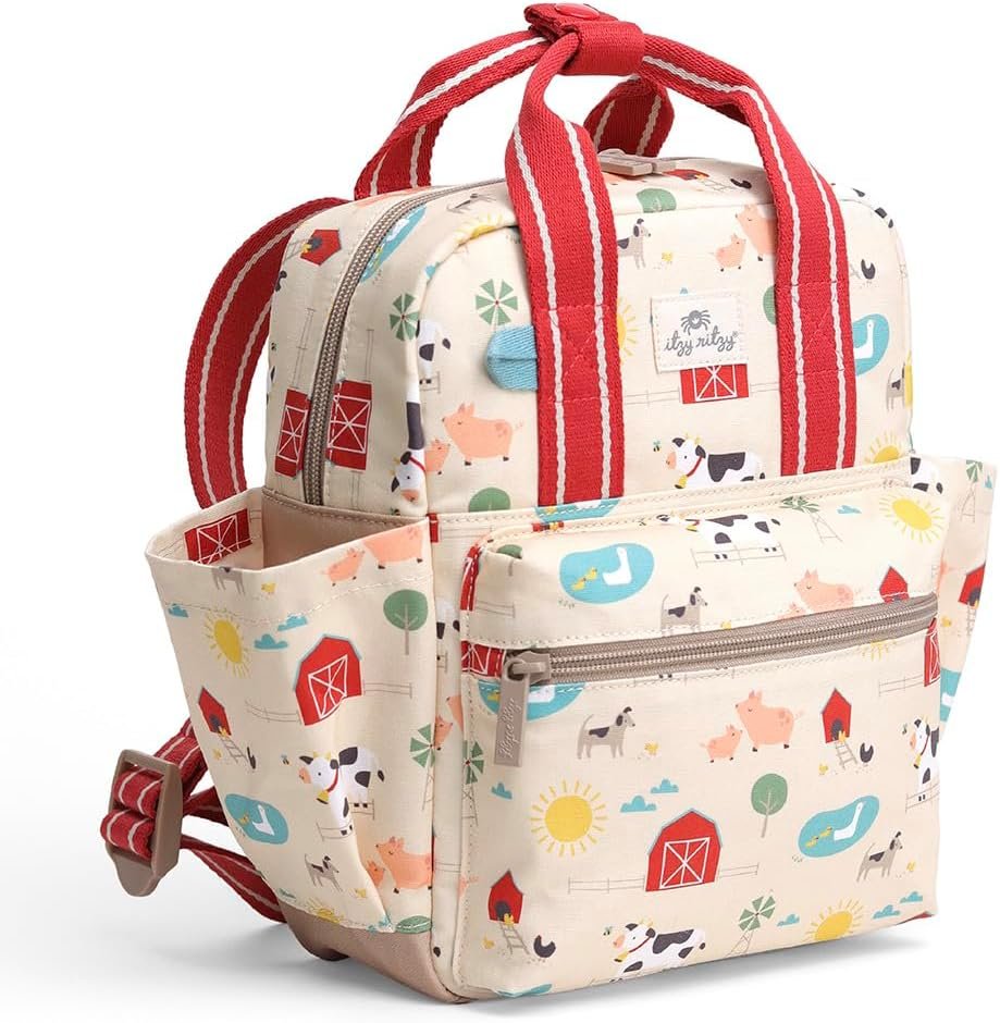 Itzy Ritzy Toddler Backpack, Baby Daycare Bag w/Spacious Interior (Farm) | Adjustable Straps, Wipeable Lining, 2 Side Pockets, Front Zipper, & Name Label - Keeps Essentials Organized for Daily Travel - Image 8
