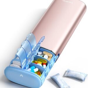 Vaydeer Metal 7 Day Travel Pill Organizer 2 Times a Day, Built-in Desiccant | AM PM weekly Travel Pill Case, Twice-Daily，Airtight Large Capacity Pill Box for Vitamins, Medication, Supplements & Fish Oil