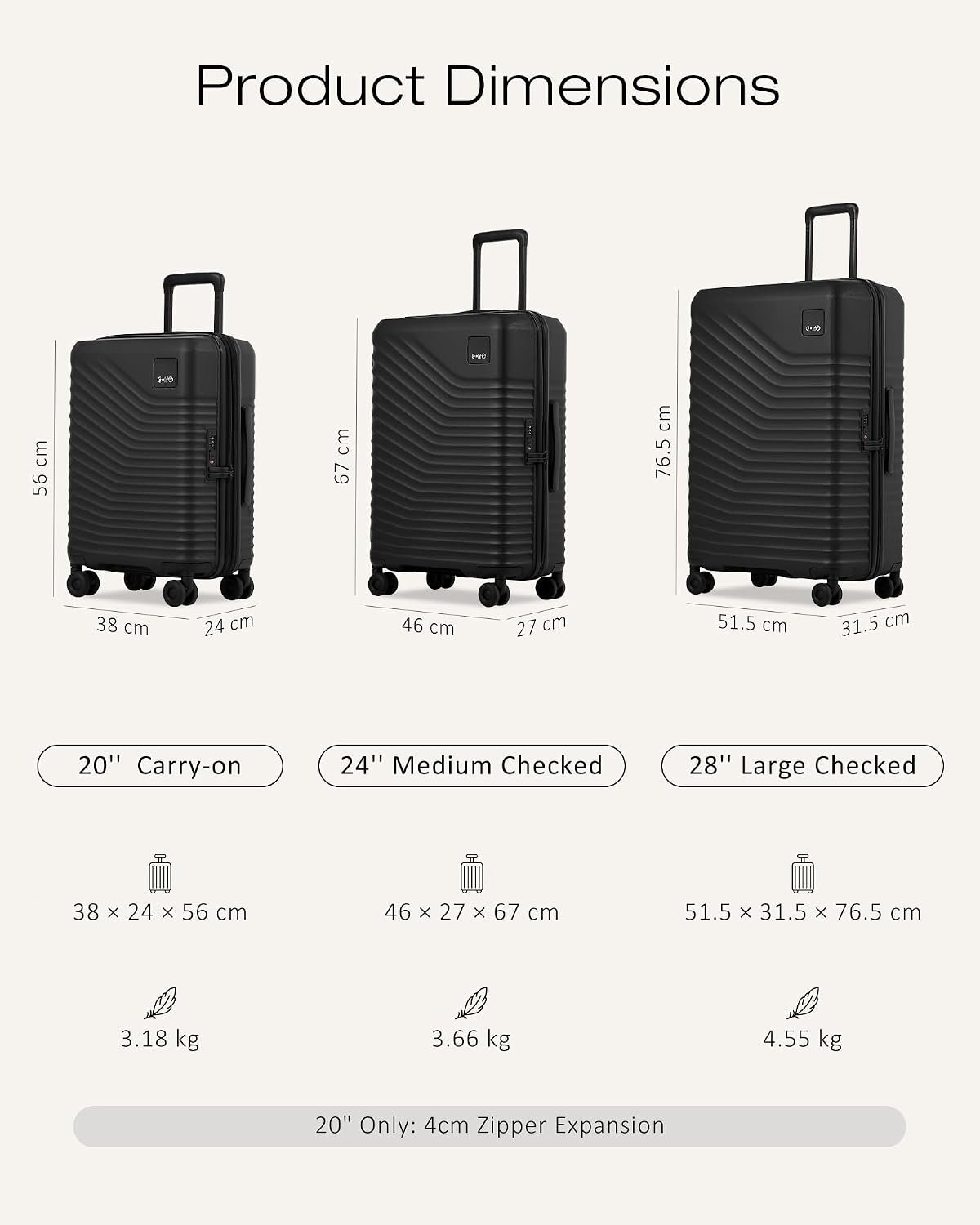 Coolife Luggage 3 Piece Set, Lightweight PC Hardside Suitcases, 20/24/28 | Expandable 20-Inch Carry-On, Dual Spinner Wheels, TSA-Approved Lock, Upgraded PC Hardshell, Durable Travel Suitcases - Image 7