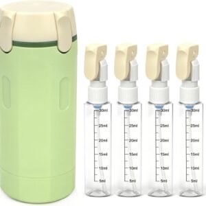 4-in-1 30ML Travel Size Dispenser Toiletries Bottles, Leak-Proof Refillable Containers Dispensers Labels Portable Toiletry Organizer Cup for Shampoo, Lotion, Soap Travel Essentials Green