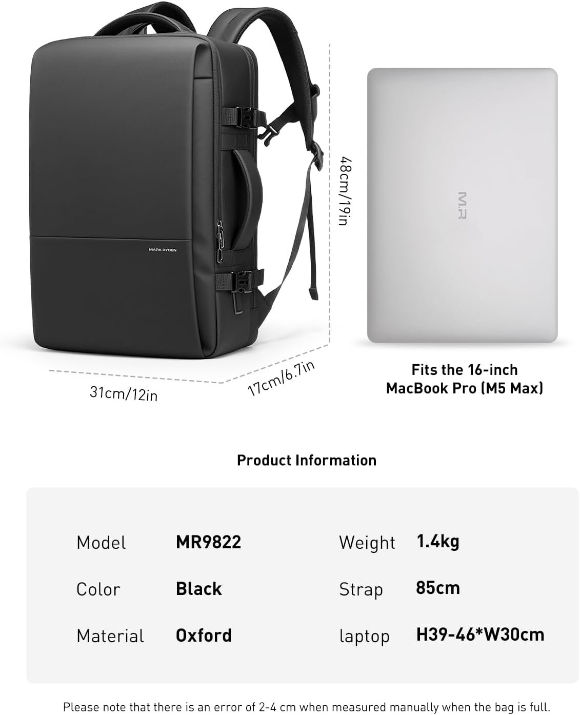MARK RYDEN Business Backpack for Men, 30L Waterproof Laptop Backpack | 17.3 Inch Professional Work Backpack with USB Charging Port, Anti-Theft Travel Backpack for Office, College & Daily Commuting - Image 8