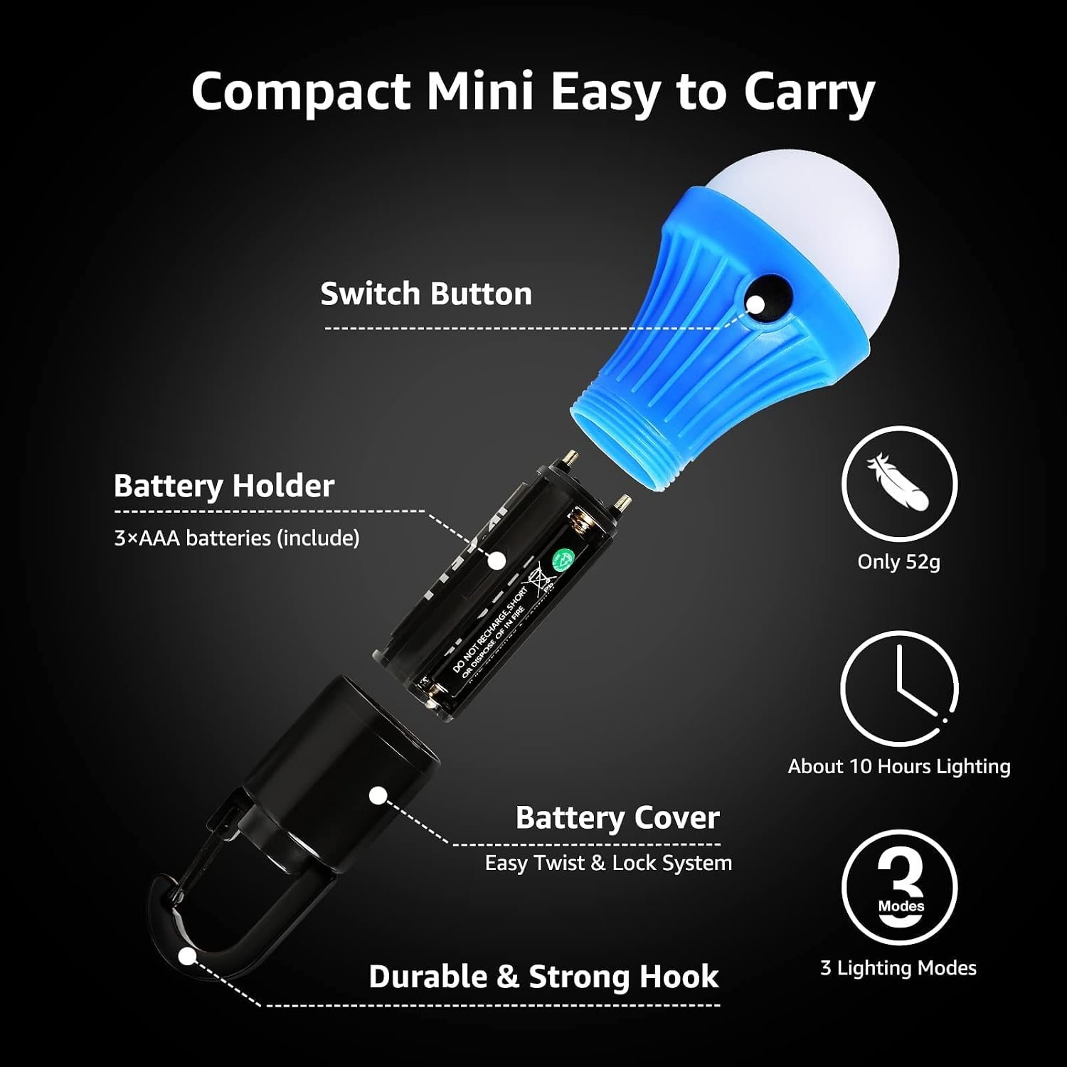 Lepro LED Camping Lantern with 3 Light Modes, Batteries Included, 4 Packs | Hanging Tent Light, Camping Essentials, Portable Lantern Flashlight for Camping, Emergency Light, Power Outages - Image 5