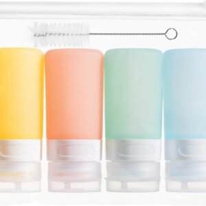 MICEBAY 2 oz Condiment Squeeze Bottles, Leakproof Salad Dressing Container | 4 Pack Silicone Salad Dressing Container to Go with Snack Storage Bag, Sauce Bottles for Lunch Box, Ketchup, Syrup, Candies