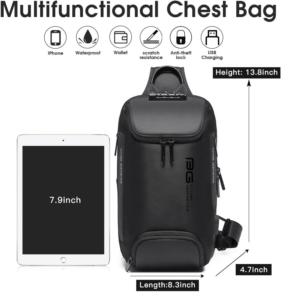 BANGE Men's Sling Backpack - Waterproof Crossbody Bag, Multi-Purpose Shoulder Bag - Image 5