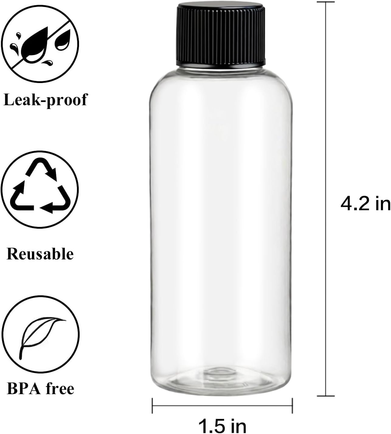 DNSEN Travel Bottles for Toiletries 3.4 oz Travel Size Mouthwash Bottles with Black Screw Cap, BPA Free Leak-Proof Portable Liquid Container 5 pack - Image 3