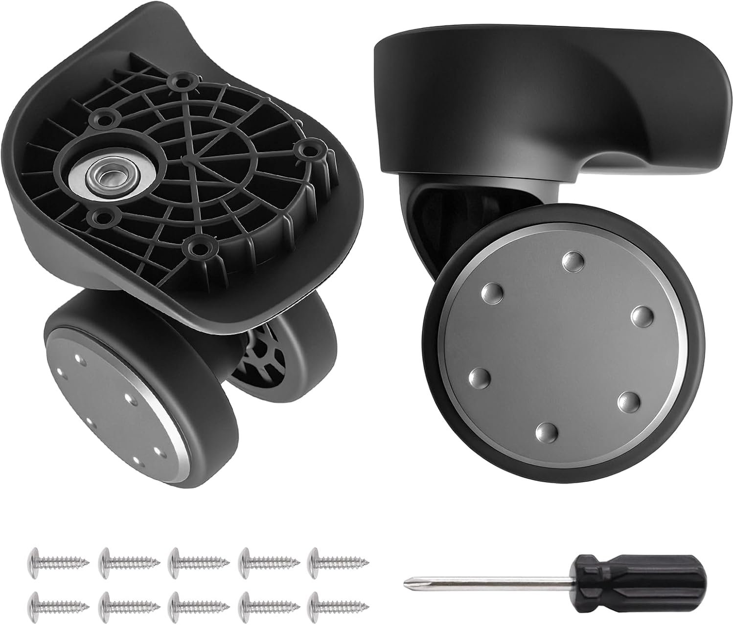 Luggage Wheels Replacement 2 Pack Heavy-Duty Suitcase Wheels with 5 Screw Holes,360° Smooth Rolling Spinner Casters for Luggage Repair(FW134-S)