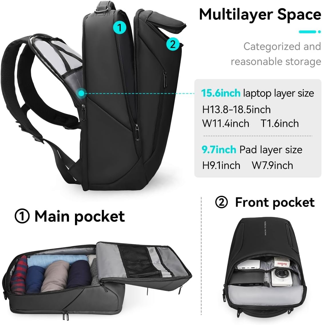 MARK RYDEN Business Backpack for Men, 17.3 Inch Laptop Backpack | Waterproof Tech Backpack with USB Charging Port, Professional Work Backpack for Travel, Office, College, Commuting, Hiking - Image 3