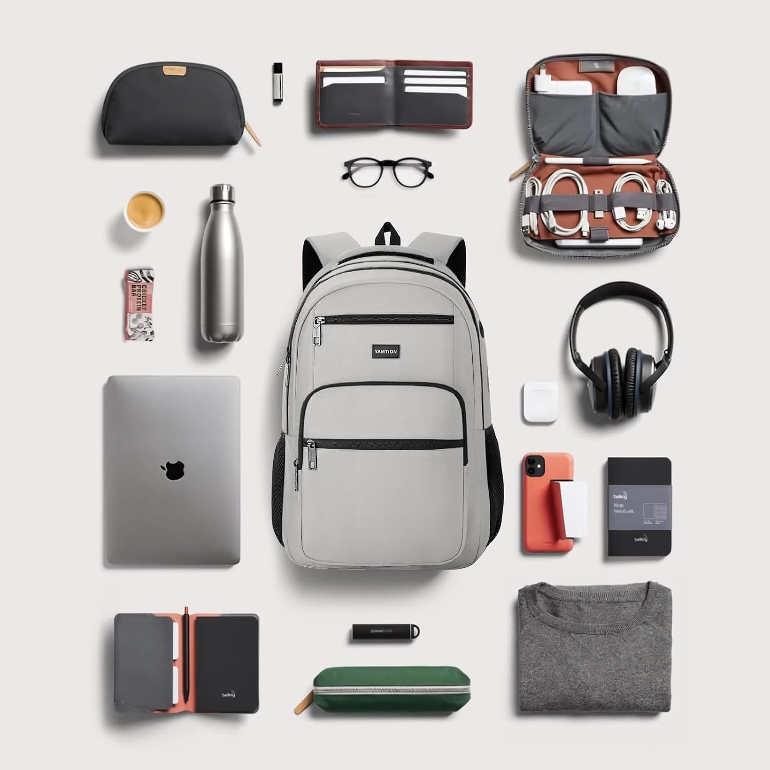 YAMTION Laptop Backpack for Men, Black Backpack, School Backpack for Boys and Girls, Bookbag, Work BackpackFits 15.6 Inch Laptop and Notebook (Grey, 15.6 inch) - Image 6