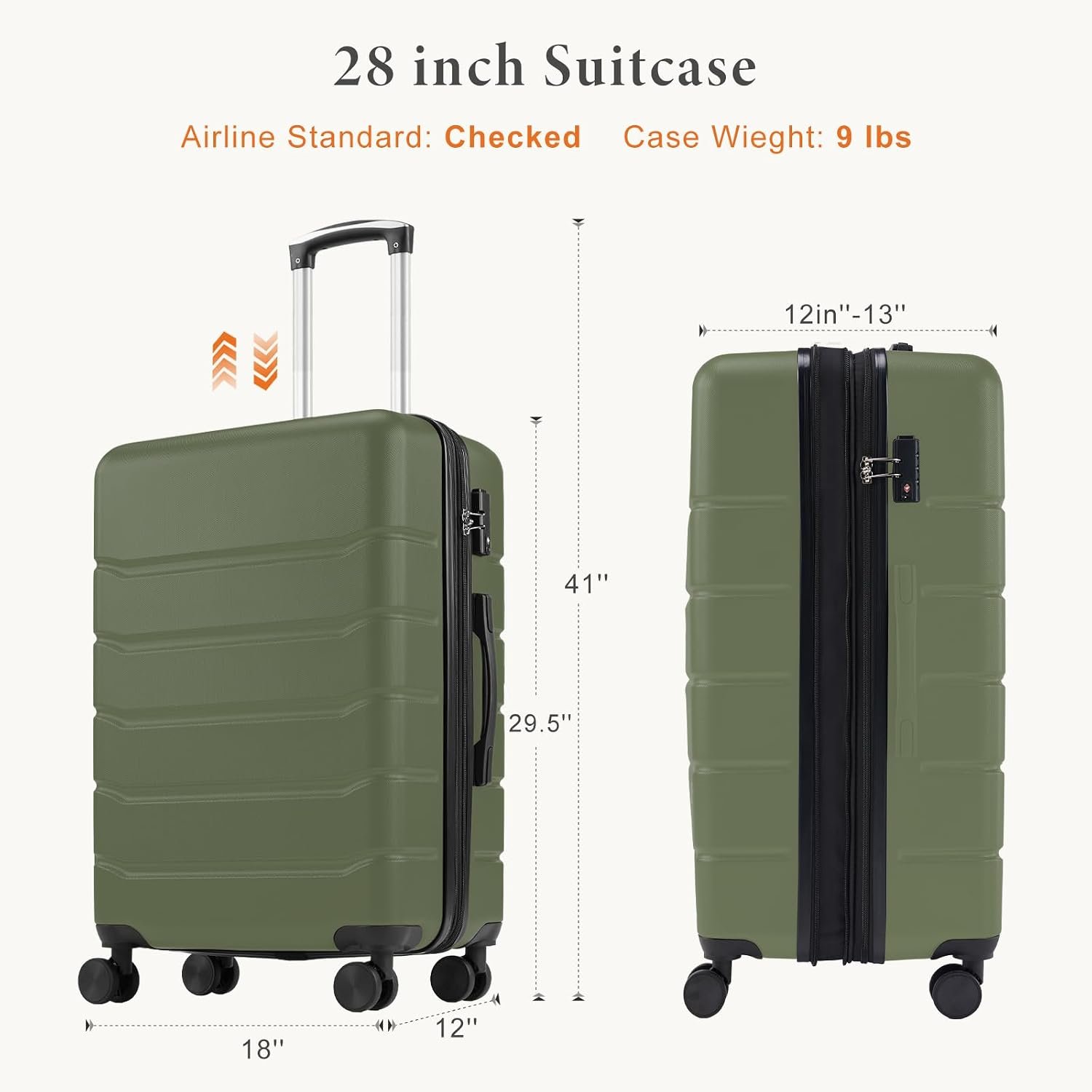 Sweetcrispy 28 Inch Checked Luggage, Suitcase with Spinner Wheels | Expandable, ABS Hard Shell, Lightweight, Rolling, Smooth, TSA Lock, Business Trips and Daily Vacations, Green - Image 9