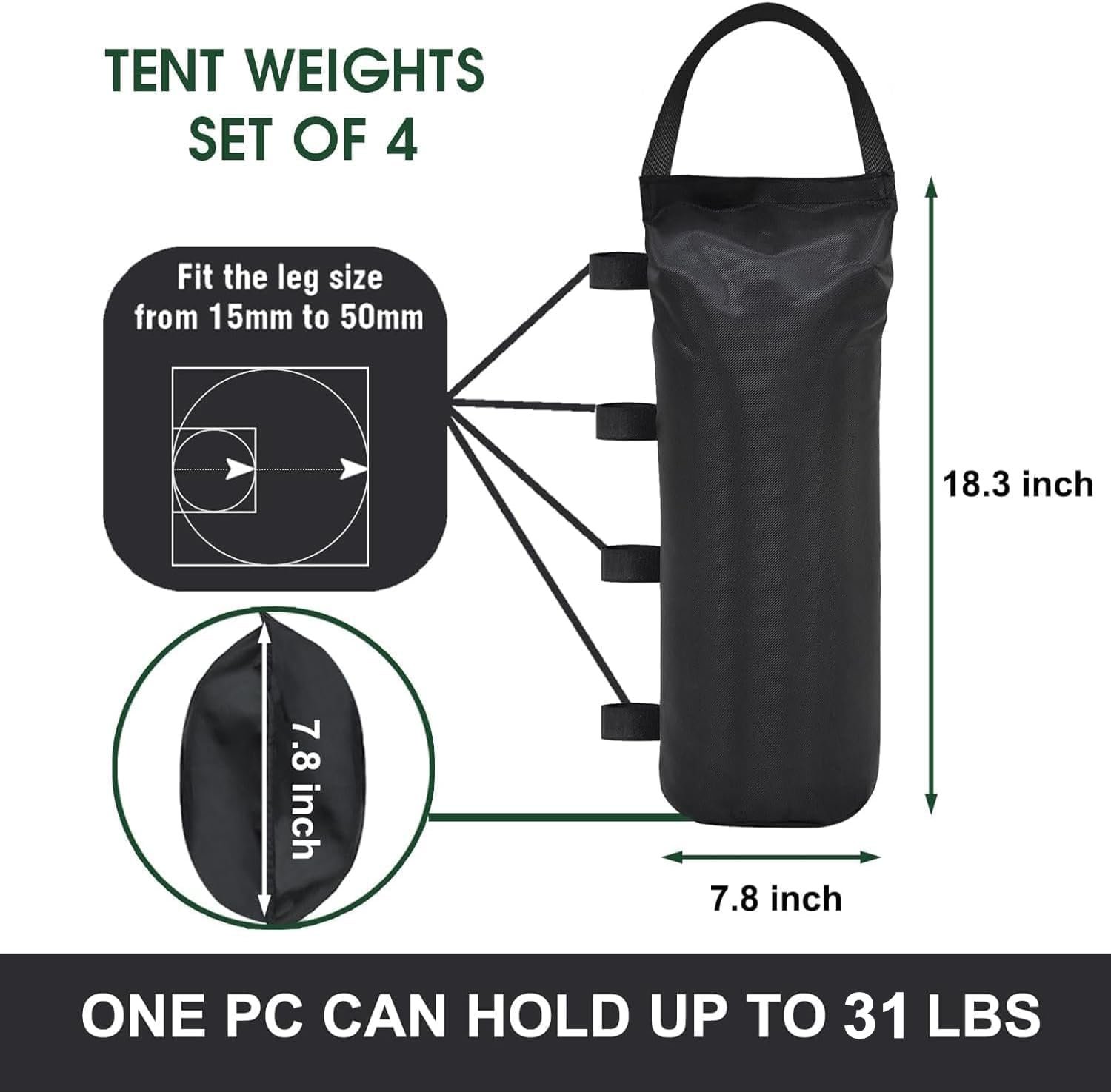 Eurmax USA 125LBS 4-Pack Universal Canopy Weights, Secure Wind Protection to Prevent Tipping, Easy Wrap-Around Installation Heavy Duty Sandbags (Without Sand), Fits All Instant Shelter Legs,Black - Image 4