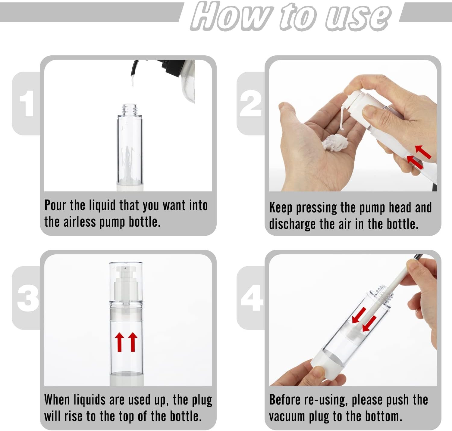0.5OZ/15ML Clear Airless Pump Bottles, Lotion Dispenser Travel with Pump, Vacuum Plastic Travel Size Lotion Bottle for Foundation, Creams, Cosmetic(3 Pack) - Image 4