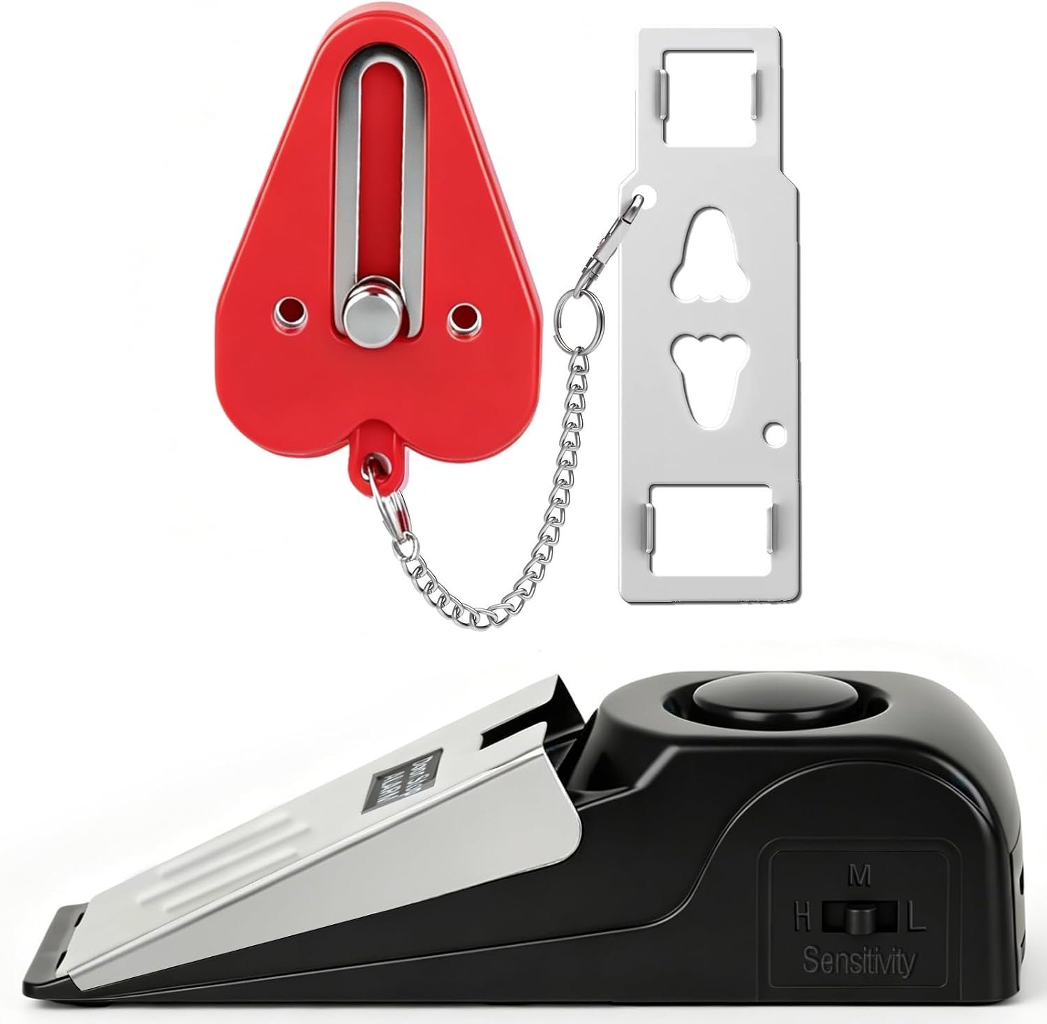 Portable Door Lock & Door Stop Alarm Set, Dual Protection Home Security Door Kit, Travel Hotel Lock Devices Pocket Self Defensey Tools for Traveling Hotel Home Apartment,Red